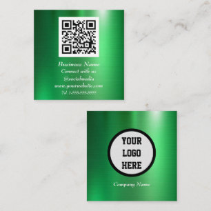 Cartão De Visita Quadrado Metálico Verde com varredura de código QR profissi