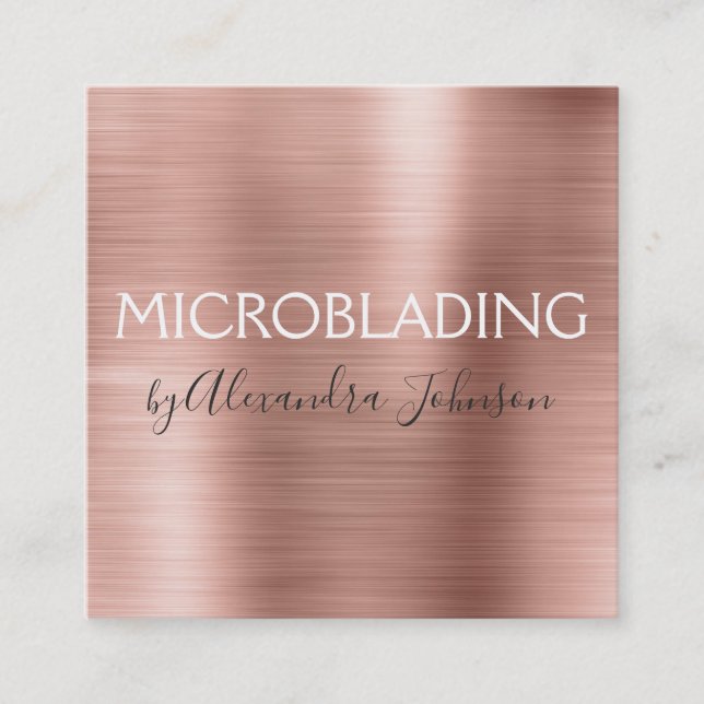 Cartão De Visita Quadrado Micro- lâmina metálica, rosa e Rosa Dourada, (Frente)