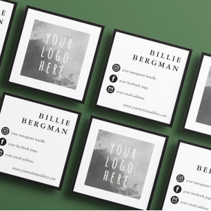 Cartão De Visita Quadrado Mídia social branca-negra minimalista Seu logotipo