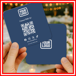 Cartão De Visita Quadrado Mídia Social Conecte-se Conosco Instagram Navy QR