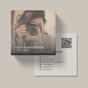 Cartão De Visita Quadrado Mídia Social de Código QR de Fotografia Personaliz