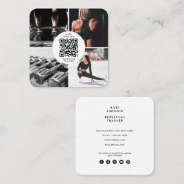 Cartão De Visita Quadrado Mídia social QR do Treinador de Malhações Pessoal