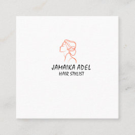 Cartão De Visita Quadrado Minimal Elegant Black White Bobby Hair Stylish