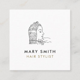 Cartão De Visita Quadrado Minimal Elegant Pink White  Hair Square