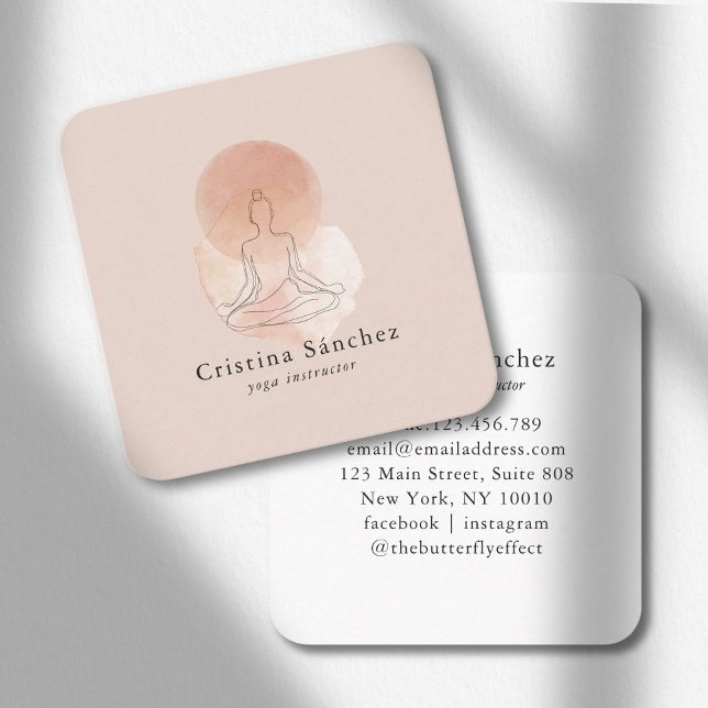 Cartão De Visita Quadrado Minimal Line Art Woman Yoga Meditation  (Minimal Line Art Woman Yoga Meditation Business Card)