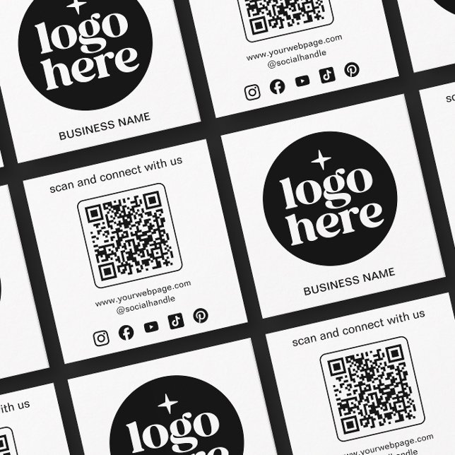 Cartão De Visita Quadrado Minimalist Business Logo QR Code Social Media (Front and back of 2.5 inch square business card. Choose a corner and paper style.)