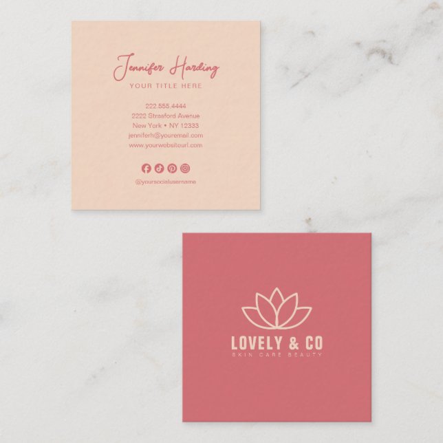 Cartão De Visita Quadrado Minimalist Dusty Rose Cream Beauty (Frente/Verso)