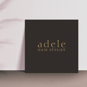Cartão De Visita Quadrado Minimalista Elegante Ivory Preto Dourado Cabeleire