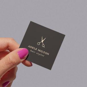 Cartão De Visita Quadrado Minimalista Elegante Tesoura Rosa Escura Cabeleire