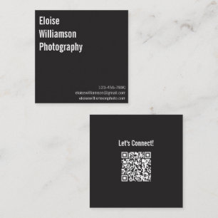 Cartão De Visita Quadrado Minimalista Moderno Código QR Preto e Branco em Ne