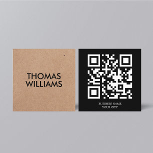 Cartão De Visita Quadrado Minimalista Negrito Impresso Kraft QR Networking
