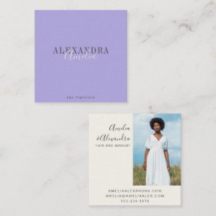 Cartão De Visita Quadrado Minimalista Script Boho Moderno Roxo Foto 