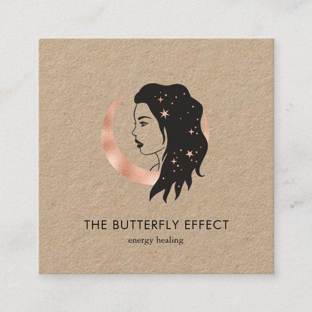 Cartão De Visita Quadrado Minimalistisch Frau Mond Sterne  Visitenkarte (Frente)