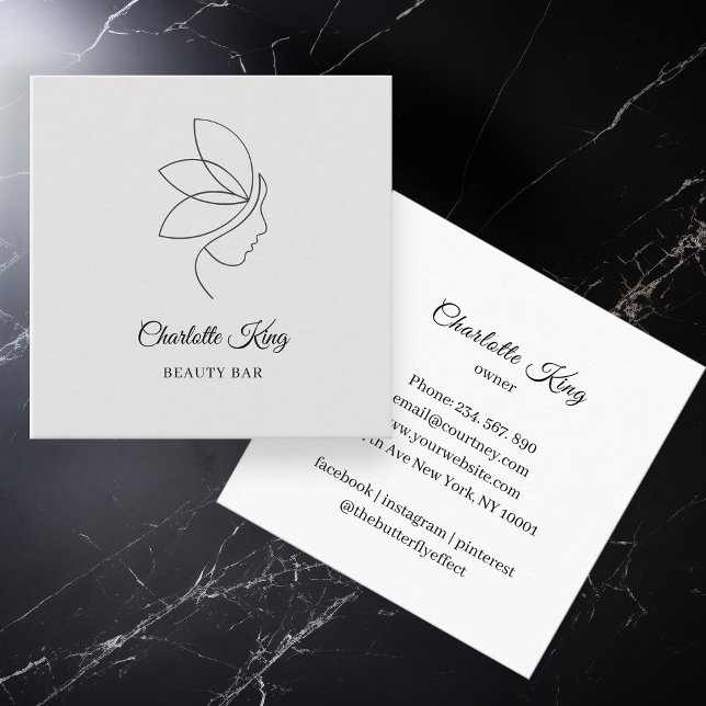 Cartão De Visita Quadrado Mínimo, Beleza, Logotipo, Arte em Linha, Salão (Criador carregado)