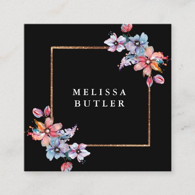 Cartão De Visita Quadrado Mínimo Chic Simple Professional Modern Black (Frente)