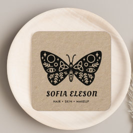 Cartão De Visita Quadrado Mínimo de Cabelo Preto da Borboleta e Artesanato R