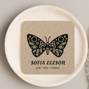 Cartão De Visita Quadrado Mínimo de Cabelo Preto da Borboleta e Artesanato R