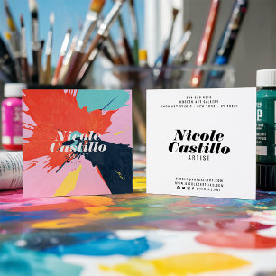 Cartão De Visita Quadrado Mínimo de pintura de abstrato laranja, artista mod