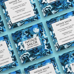 Cartão De Visita Quadrado Mínimo Mínimo de Marble Azul Público Notário Moder