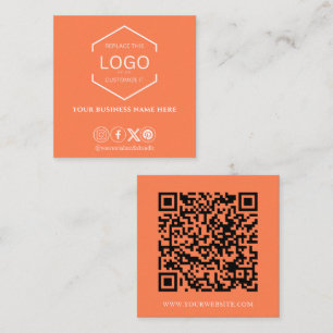 Cartão De Visita Quadrado Mínimo Moderno Código QR de Mídia Social Laranja