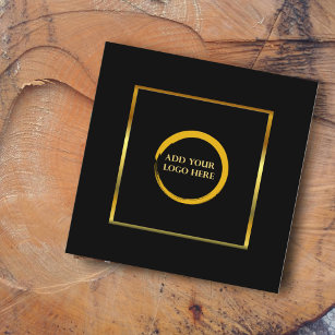 Cartão De Visita Quadrado Mínimo moderno ouro preto simples adicione seu log
