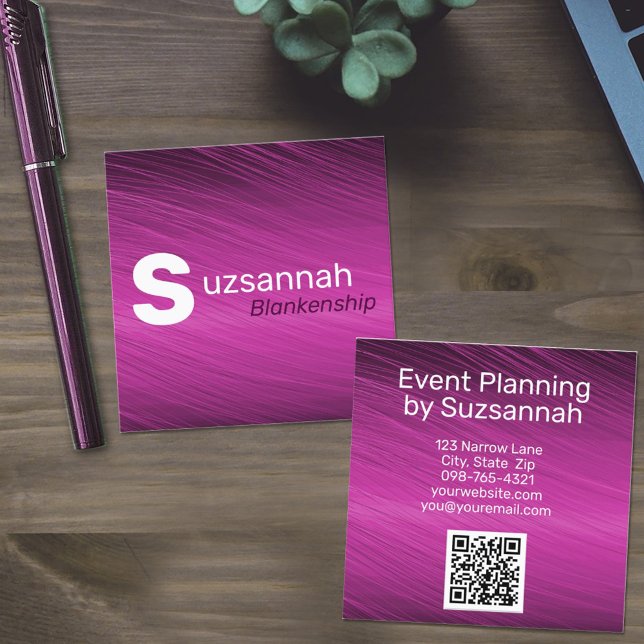 Cartão De Visita Quadrado Mínimo Roxo Listra Grande Texto Código QR (Criador carregado)