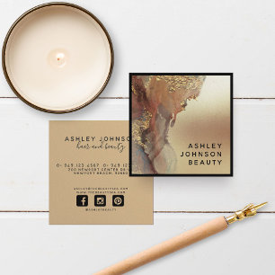 Cartão De Visita Quadrado Minúsculo moderno Mínimo Preto de Folha de Ouro