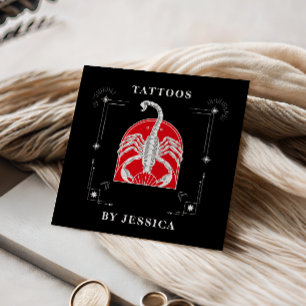 Cartão De Visita Quadrado Mística do Artista da Tatuagem da Ilustração Verme