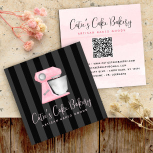 Cartão De Visita Quadrado Misturador de Padaria Rosa Bege Código QR em Listr