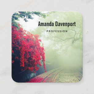 Cartão De Visita Quadrado Misty Railroad Tracks Foto Cênica