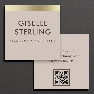 Cartão De Visita Quadrado Mocha Brown Gold Foil Luxury Código QR Mínimo