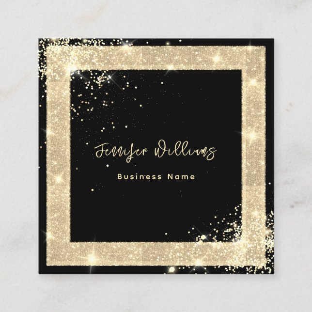 Cartão De Visita Quadrado Moda Preta da Glitter Holográfica de Código QR Per (Frente)