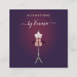 Cartão De Visita Quadrado Moda Rosa Dourada Mannequin Burgundy Seamstress