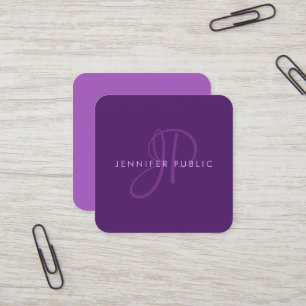 Cartão De Visita Quadrado Modelo de Design Moderno Elegante Monograma Roxo