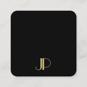 Cartão De Visita Quadrado Modelo de Monograma Luxuoso Elegante Preto e Doura