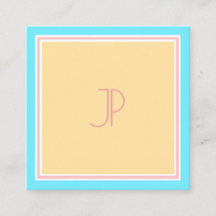 Cartão De Visita Quadrado Modelo de Monograma Moderno Amarelo Azul de Tendên