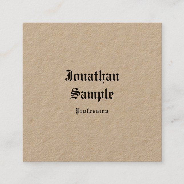 Cartão De Visita Quadrado Modelo de Verdadeiro Kraft Paper Classic Nostalgy  (Frente)
