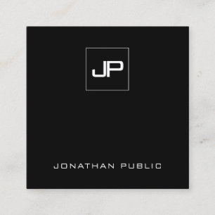 Cartão De Visita Quadrado Modelo inicial Elegante Monograma Preto e Branco