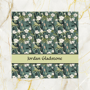 Cartão De Visita Quadrado Modelo Japonês Floral Bambu Verde Preto Sage