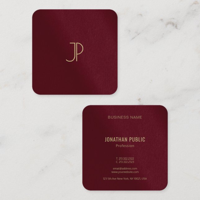 Cartão De Visita Quadrado Modelo moderno personalizado - Dourado cor Monogra (Frente/Verso)