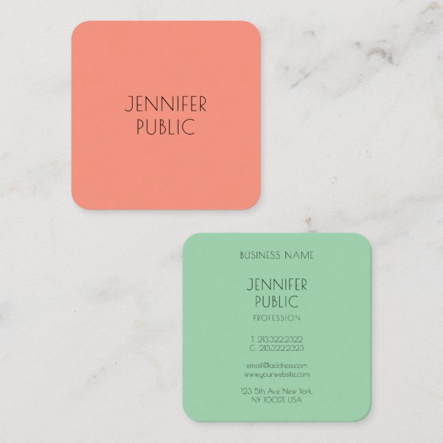 Cartão De Visita Quadrado Modelo Simples e Moderno de Tendências Elegante Pe (Frente/Verso)