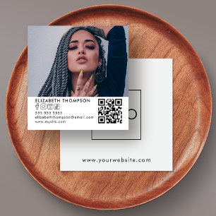 Cartão De Visita Quadrado Modere seu logotipo QR Code Trendy Foto de mídia s