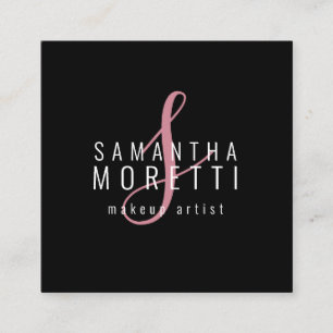 Cartão De Visita Quadrado Moderen Makeup Artist Rosa Preto