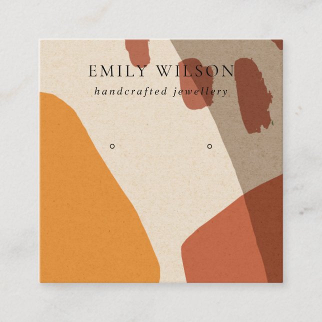 CARTÃO DE VISITA QUADRADO MODERN ABSTRATO TERRACOTTA RED ART EARRT (Frente)