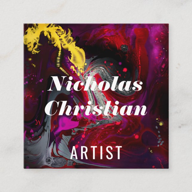 Cartão De Visita Quadrado Modern Artist | Colorful | Paint Brushed  (Frente)