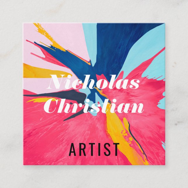 Cartão De Visita Quadrado Modern Artist | Colorful | Paint Brushed  (Frente)