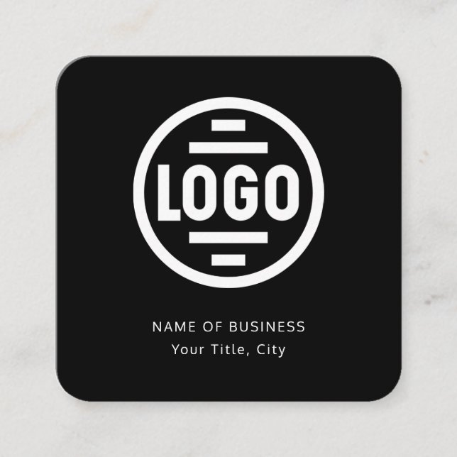 Cartão De Visita Quadrado Modern Black Custom Logo and QR Code Square Busine (Frente)