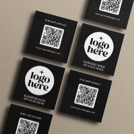 Cartão De Visita Quadrado Modern Black Minimal QR Code Logo