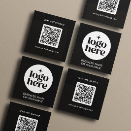 Cartão De Visita Quadrado Modern Black Minimal QR Code Logo