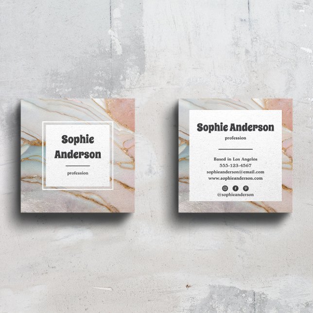 Cartão De Visita Quadrado Modern Blush & Cream Marble Square Business Card (Criador carregado)